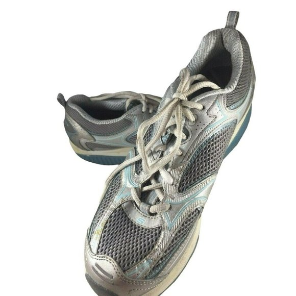 Skechers Shape Ups 12320 Silver Blue Leather Toning Rocker Walking Shoes Sz 7.5 - Picture 2 of 12